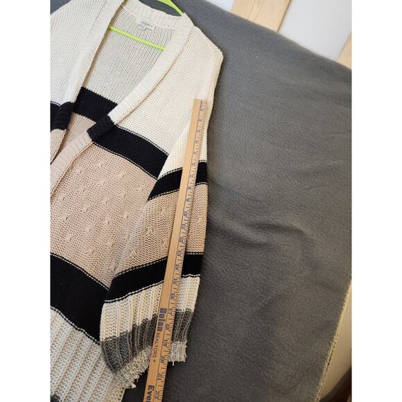 Umgee Long Duster Sweater Open Front Cardigan Tan Cream Black Stripe Womens‎ 1XL - Picture 5 of 10